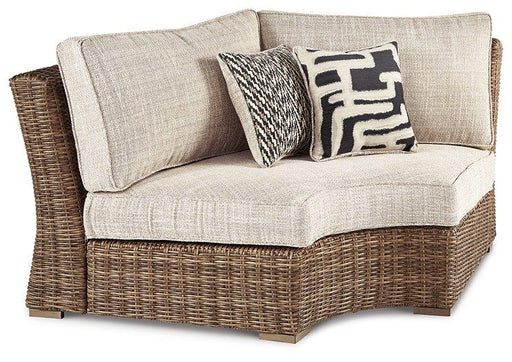 Beachcroft Outdoor Curved Corner Chair with Cushion - Furniture Bros & Mattress (Bolingbrook, IL)