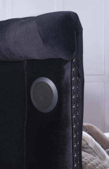 B545 Black Velvet Bed With Bluetooth Speaker-Usb - Furniture Bros & Mattress (Bolingbrook, IL)