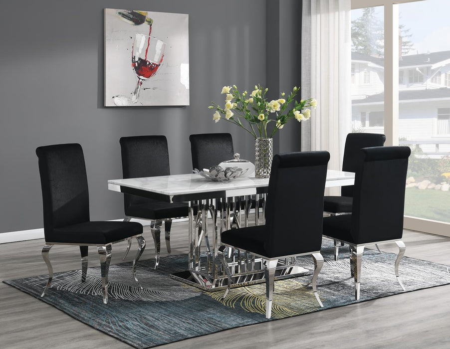 G-081-T-WHITE Dining Table-White Marble-4 Velvet Chairs - Furniture Bros & Mattress (Bolingbrook, IL)