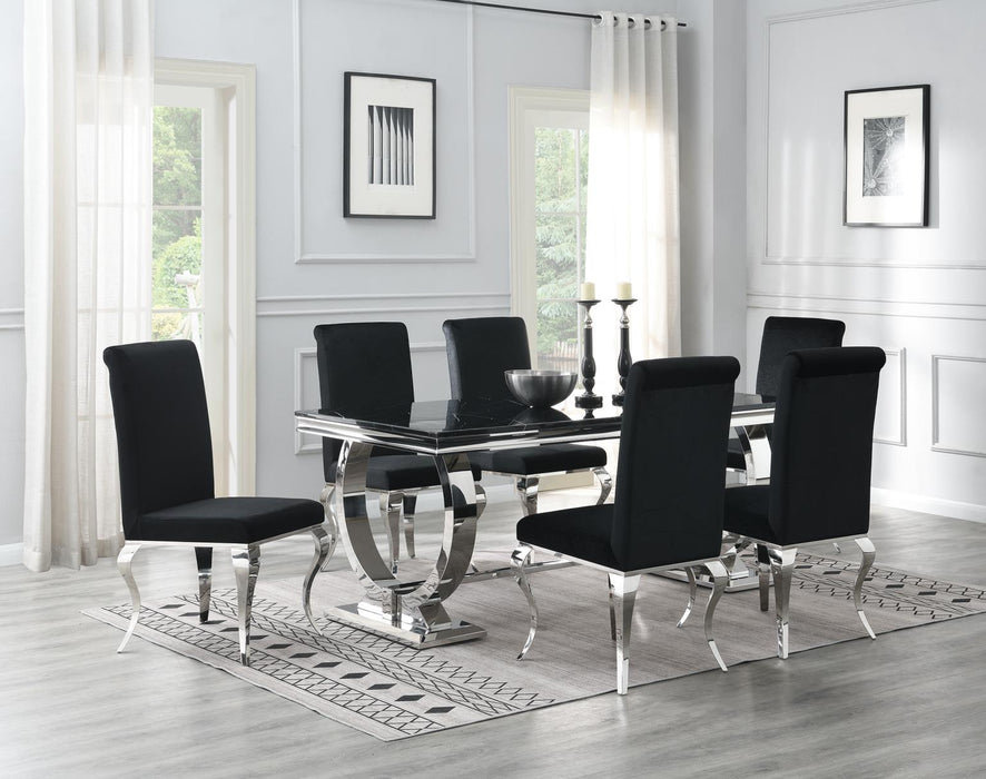 G-082-T-BLACK Dining Table-Black Marble-4 Velvet Chairs - Furniture Bros & Mattress (Bolingbrook, IL)