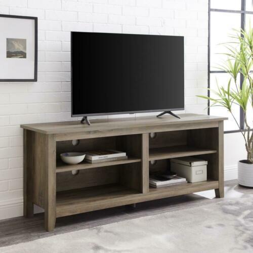 W915 Simple Wood Tv Stand 2 Adjustable Shelves Grey Wash Mdf 58X16X24H