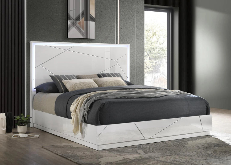 White/Gray Line Queen Bed