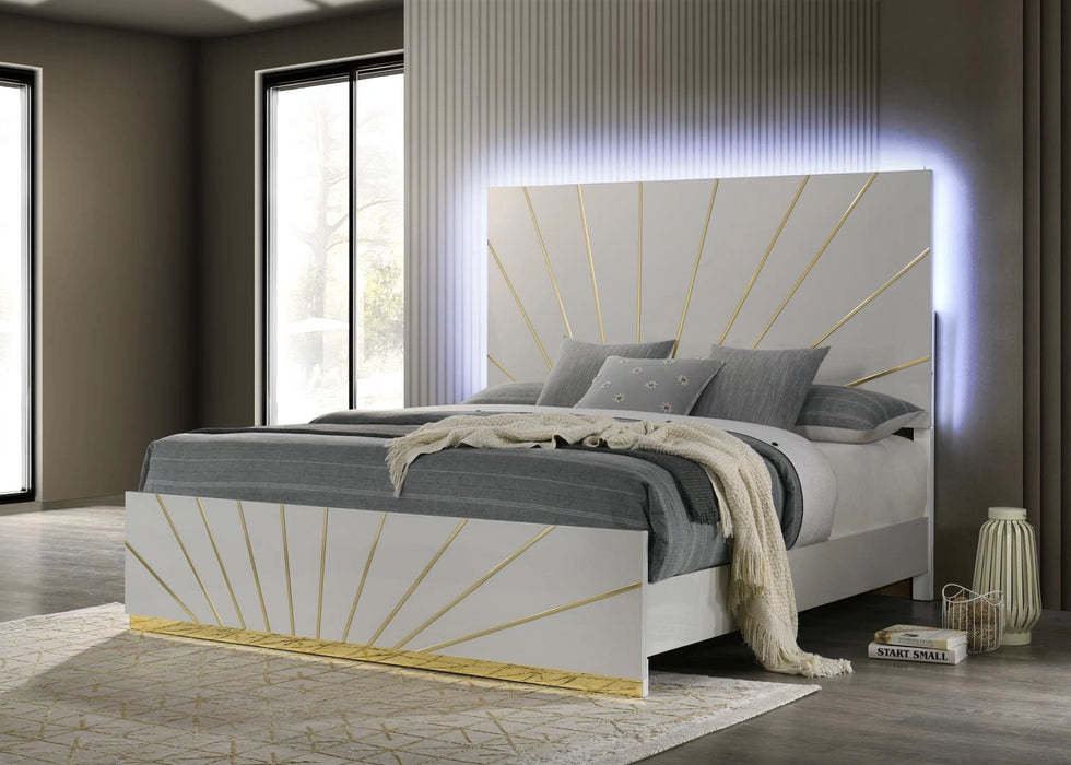 White/Gold Line Led King Bed