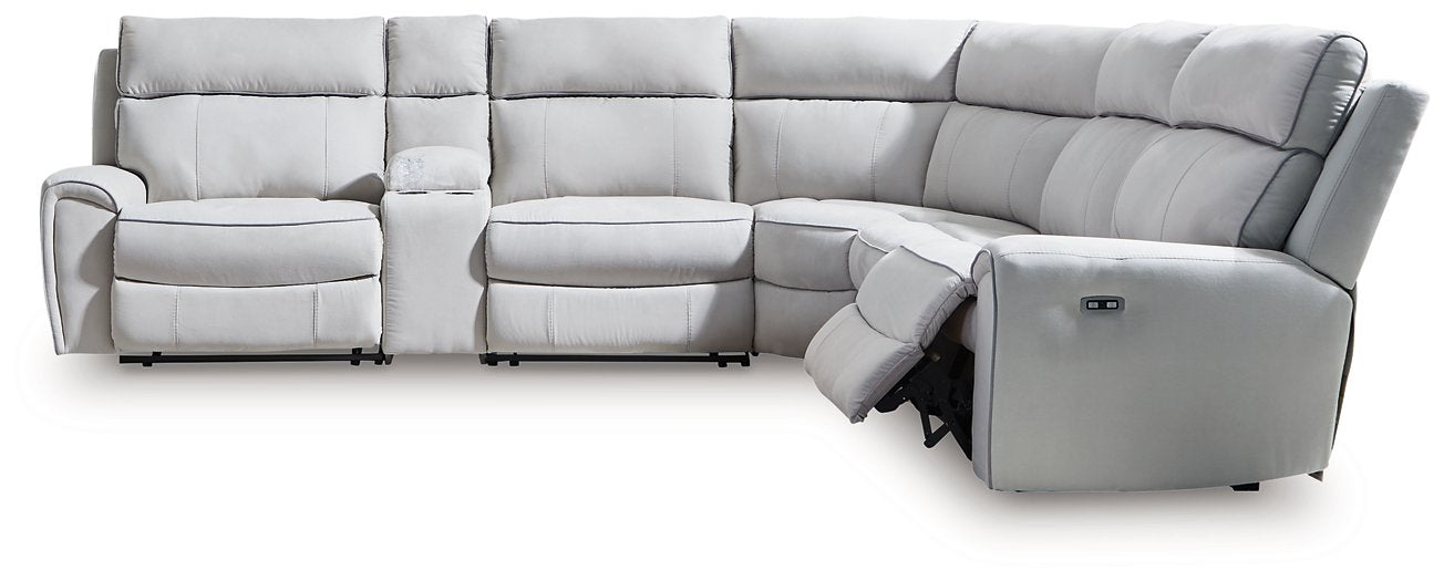 Social Pointe Reclining Sectional with Storage Console - Furniture Bros & Mattress (Bolingbrook, IL)