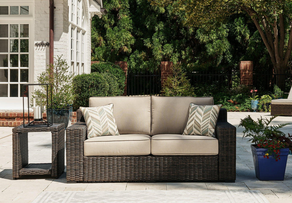 Coastline Bay Outdoor Loveseat with Cushion - Furniture Bros & Mattress (Bolingbrook, IL)