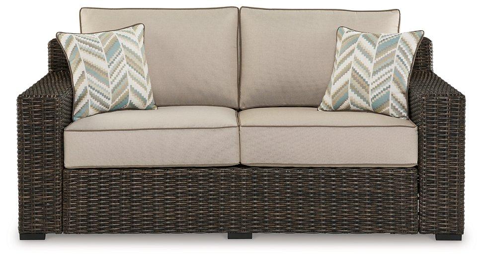 Coastline Bay Outdoor Loveseat with Cushion - Furniture Bros & Mattress (Bolingbrook, IL)