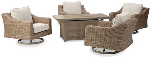 Beachcroft Beachcroft Fire Pit Table with Four Nuvella Swivel Lounge Chairs - Furniture Bros & Mattress (Bolingbrook, IL)