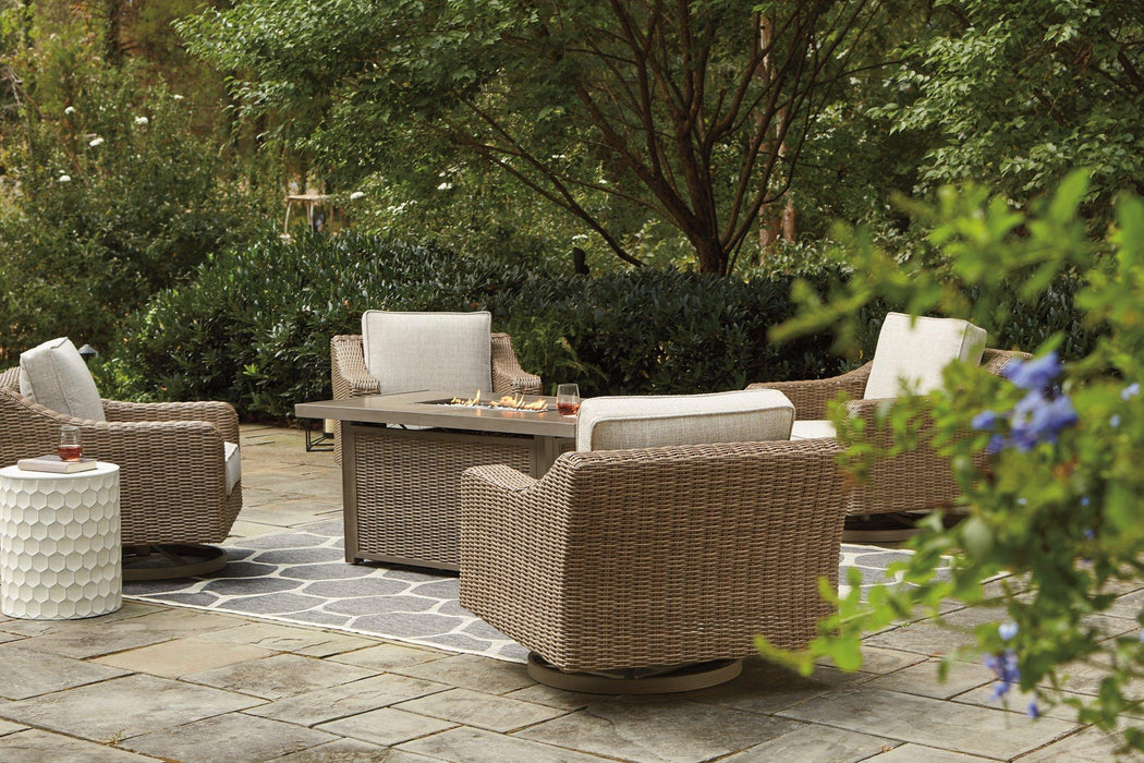 Beachcroft Beachcroft Fire Pit Table with Four Nuvella Swivel Lounge Chairs - Furniture Bros & Mattress (Bolingbrook, IL)