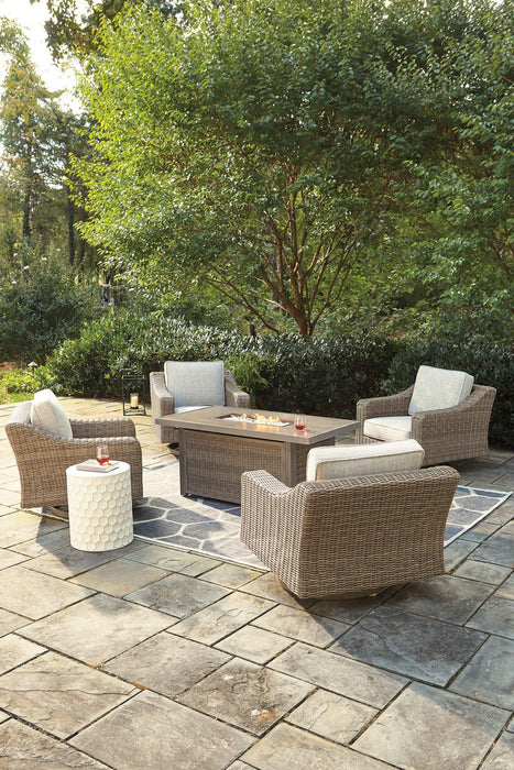 Beachcroft Beachcroft Fire Pit Table with Four Nuvella Swivel Lounge Chairs - Furniture Bros & Mattress (Bolingbrook, IL)