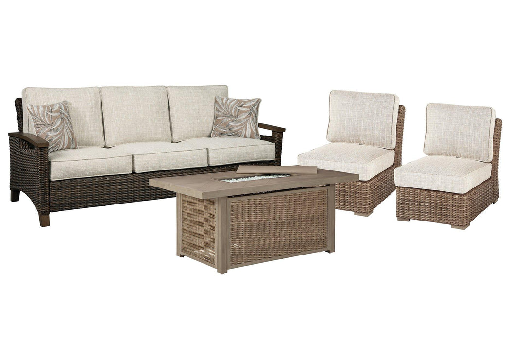 Beachcroft Outdoor Sofa, Lounge Chairs and Fire Pit - Furniture Bros & Mattress (Bolingbrook, IL)