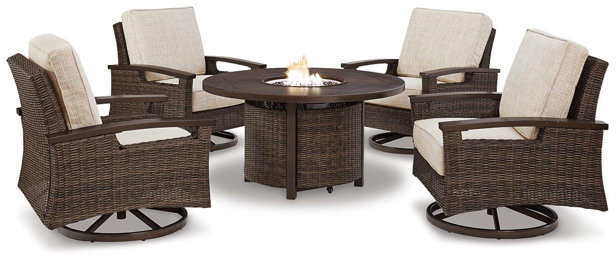 Paradise Trail Paradise Trail Fire Pit Table with 4 Nuvella Swivel Lounge Chairs - Furniture Bros & Mattress (Bolingbrook, IL)