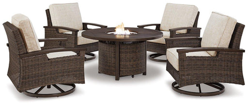 Paradise Trail Paradise Trail Fire Pit Table with 4 Nuvella Swivel Lounge Chairs - Furniture Bros & Mattress (Bolingbrook, IL)
