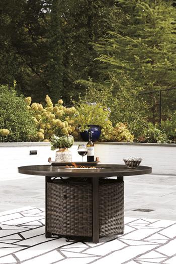 Paradise Trail Paradise Trail Fire Pit Table with 4 Nuvella Swivel Lounge Chairs - Furniture Bros & Mattress (Bolingbrook, IL)