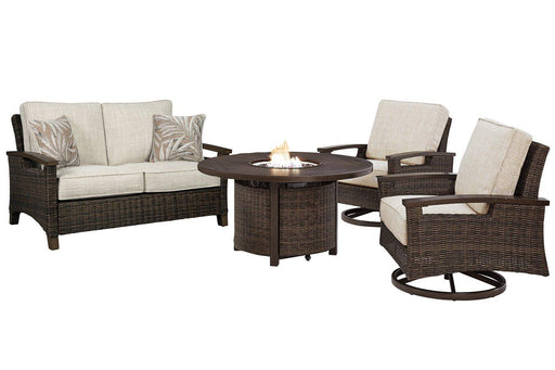 Paradise Trail Outdoor Loveseat, Lounge Chairs and Fire Pit Table - Furniture Bros & Mattress (Bolingbrook, IL)