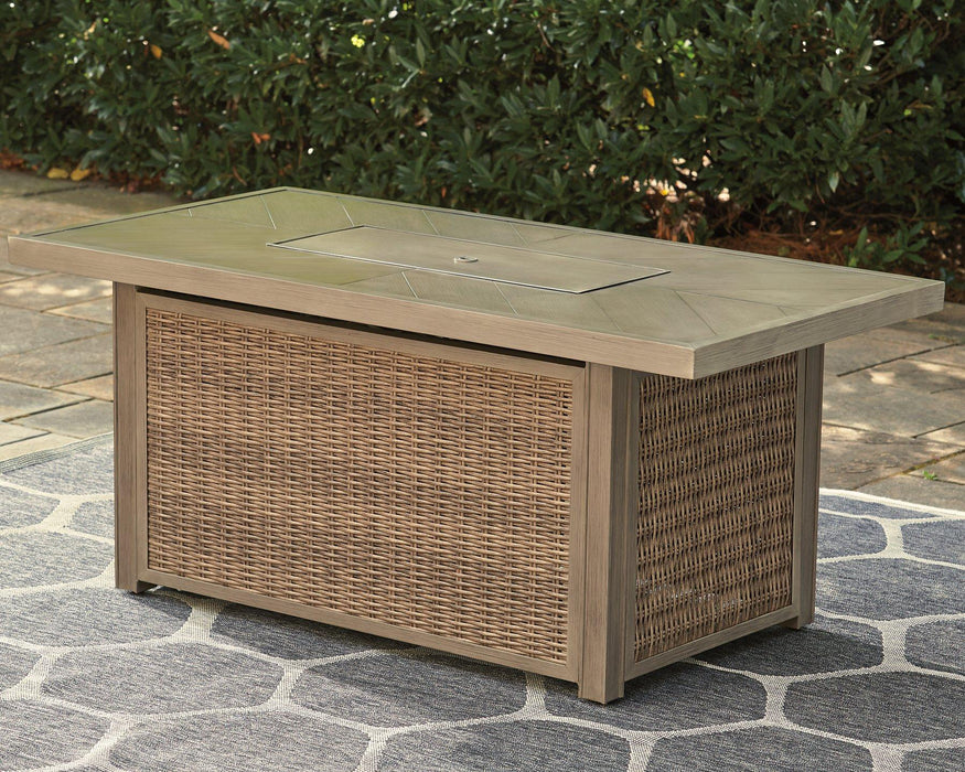 Beachcroft Beachcroft Fire Pit Table with Four Nuvella Swivel Lounge Chairs - Furniture Bros & Mattress (Bolingbrook, IL)