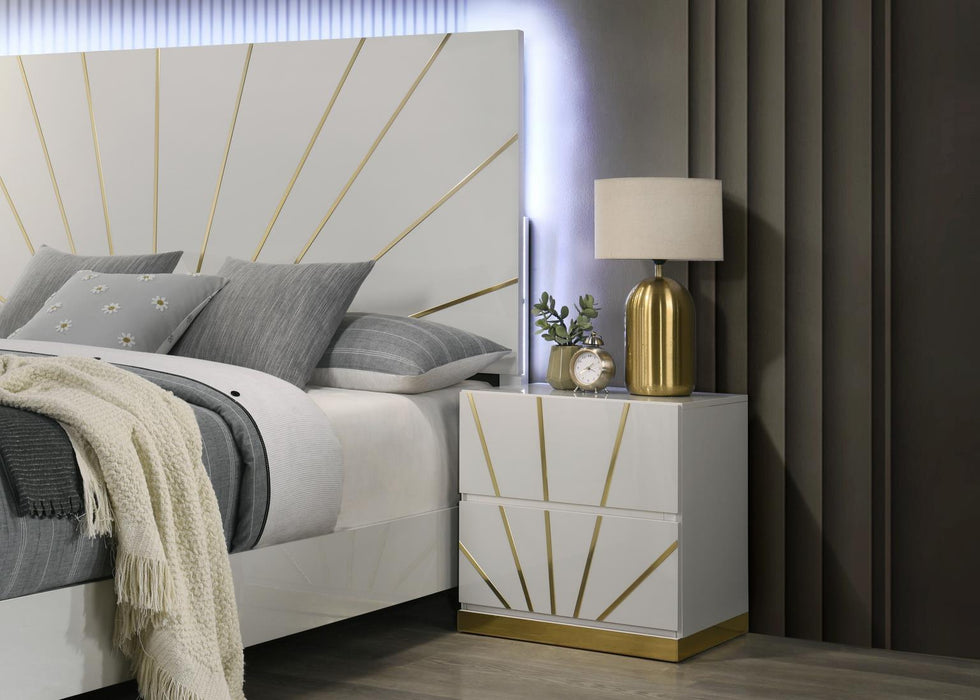 White/Gold Line Led Queen Bed