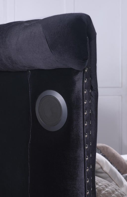 B545 Black Velvet Bed With Bluetooth Speaker-Usb - Furniture Bros & Mattress (Bolingbrook, IL)