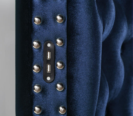 B547 Blue Velvet Bed With Bluetooth Speaker-Usb - Furniture Bros & Mattress (Bolingbrook, IL)