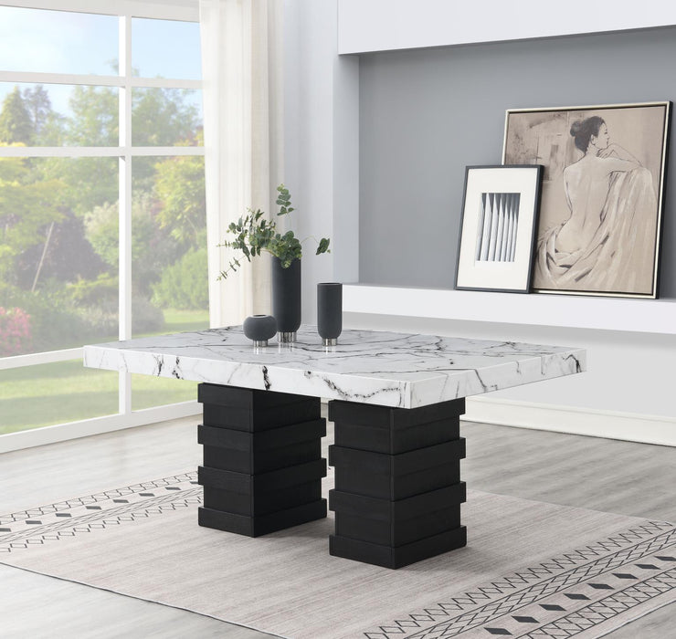Dining Table & 6 Black Leather Chairs