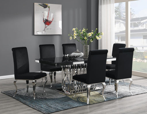 G-081-T-BLACK Dining Table-Black Marble-4 Velvet Chairs - Furniture Bros & Mattress (Bolingbrook, IL)
