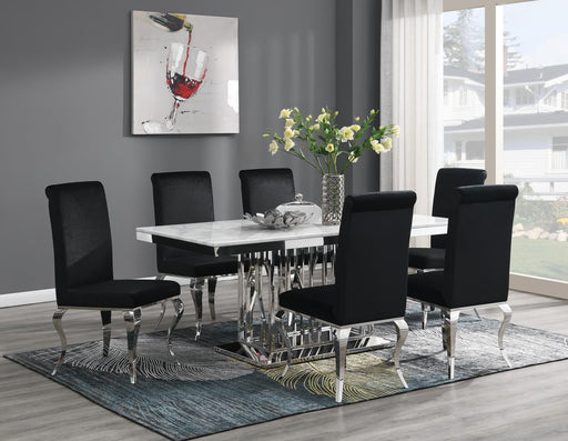 G-081-T-WHITE Dining Table-White Marble-4 Velvet Chairs - Furniture Bros & Mattress (Bolingbrook, IL)