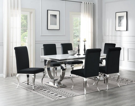 G-082-T-WHITE Dining Table White Marble-4 Velvet Chairs - Furniture Bros & Mattress (Bolingbrook, IL)
