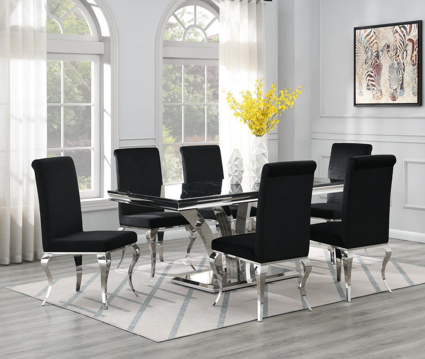 G-083-T-BLACK Dining Table Black Marble-4 Velvet Chairs