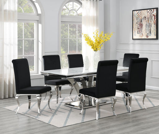 G-083-T-WHITE Dining Table-White Marble-4 Velvet Chairs - Furniture Bros & Mattress (Bolingbrook, IL)