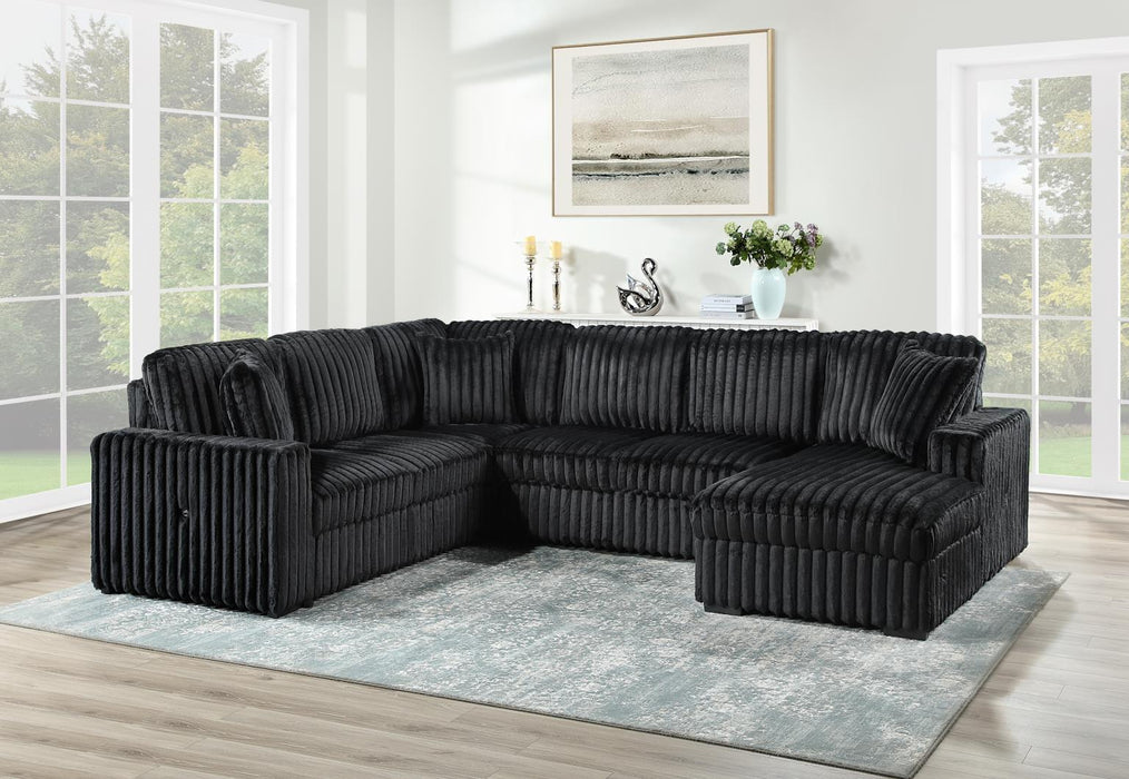 U298 Black 3 Pc Sectional With Usb
