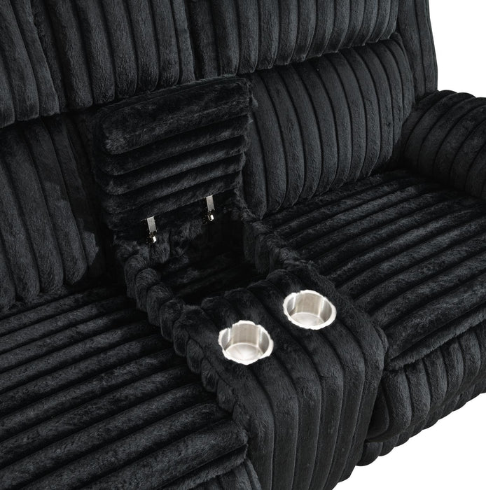 Black Corduroy Motion Sofa W/Dropdown