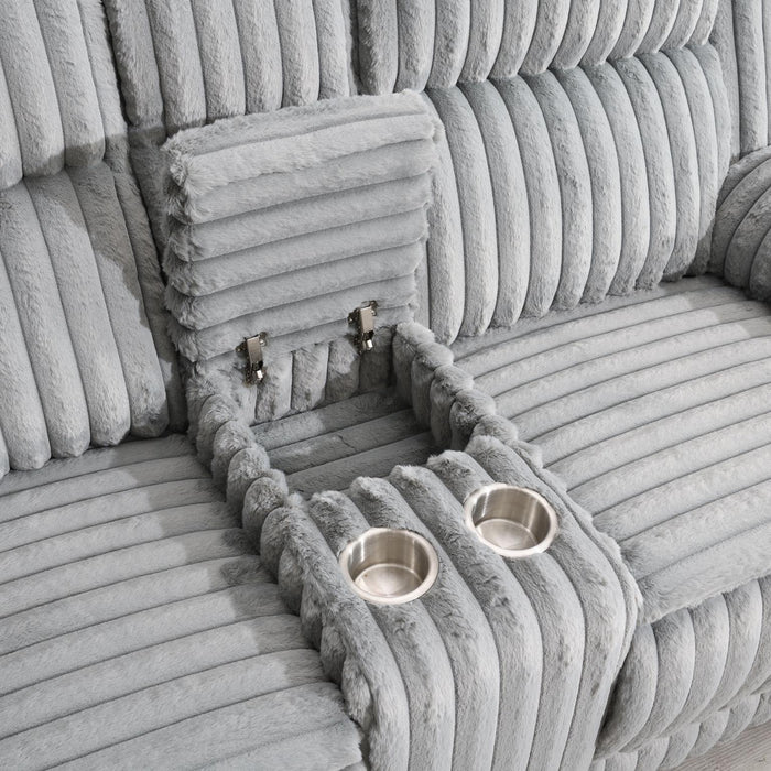 Gray Corduroy Motion Sofa W/Dropdown