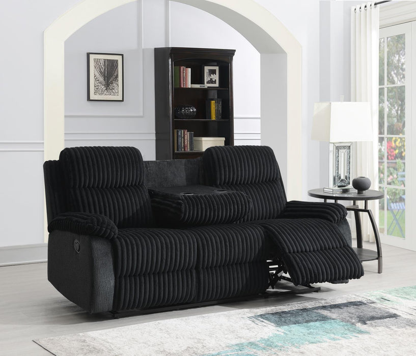 Black Corduroy Motion Sofa W/Drop Down Table