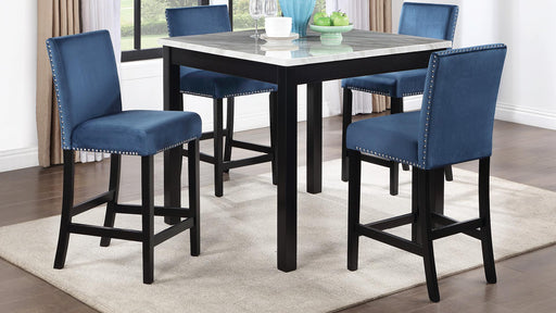 Julson DINING TABLE W/ 4 BLUE VELVET CHAIRS - D205-RYB-5 - Furniture Bros & Mattress (Bolingbrook, IL)