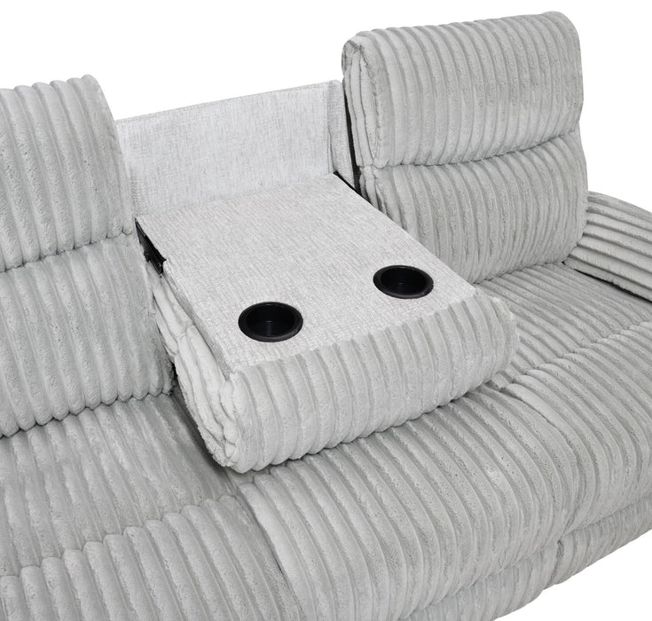 Gray Corduroy Motion Sofa W/Drop Down Table