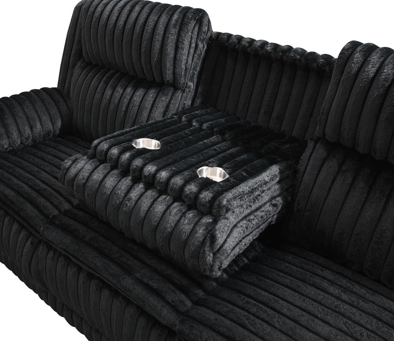 Black Corduroy Motion Sofa W/Dropdown