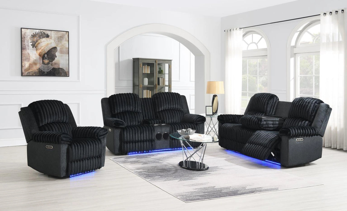 Black Corduroy Power Led Reclining Loveseat W/Bluetooth Speaker